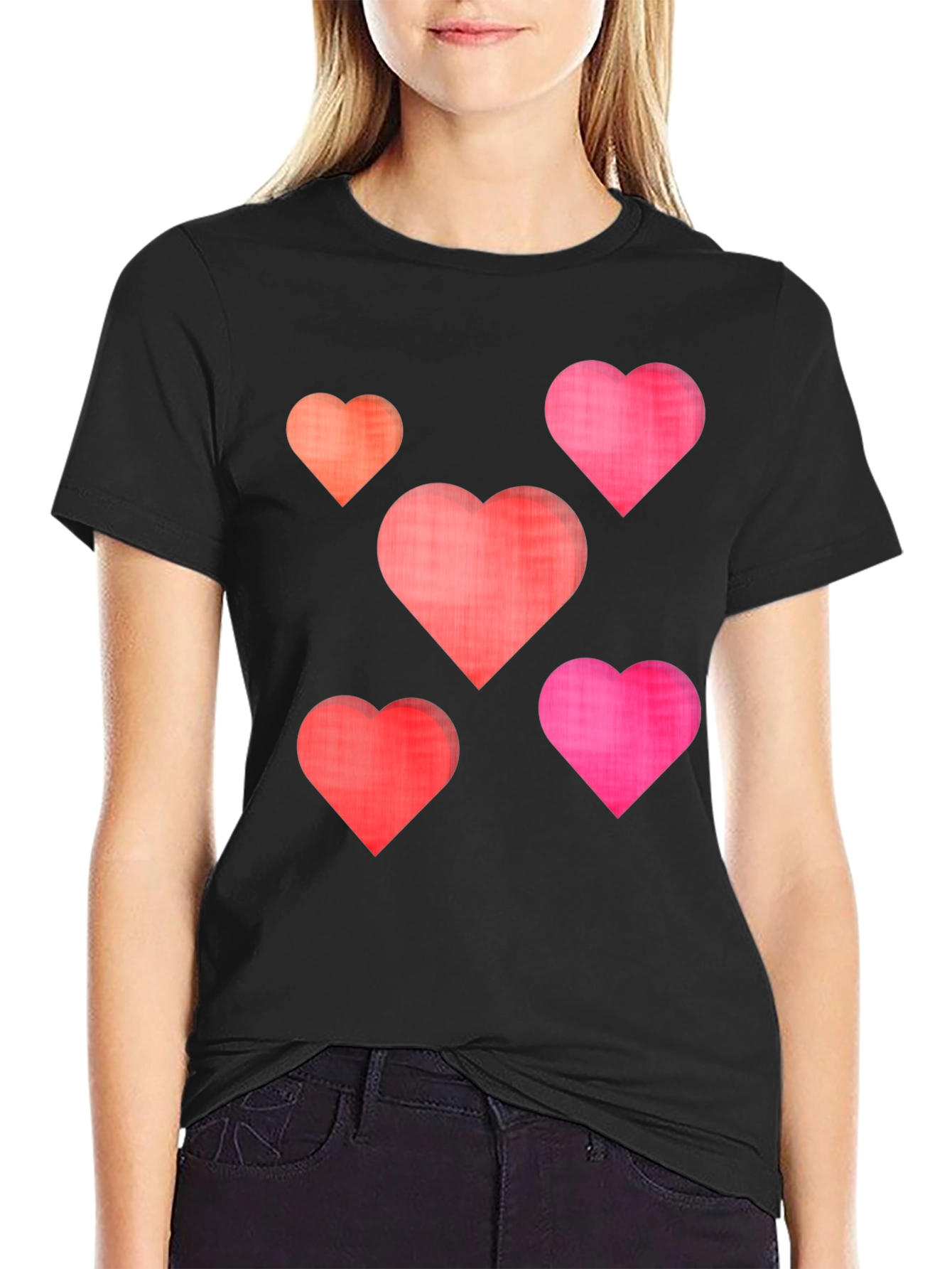 Heart Pattern Crew Neck T-Shirt