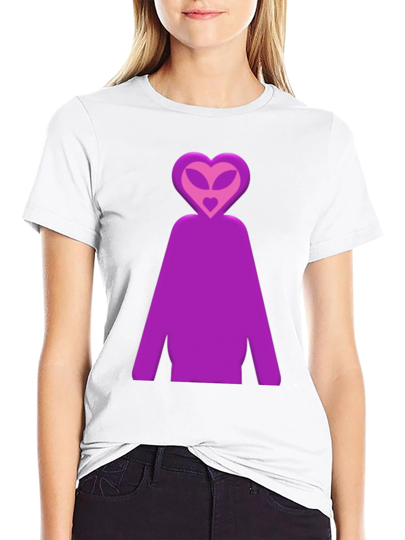 Purple Alien Heart Head Graphic T-Shirt