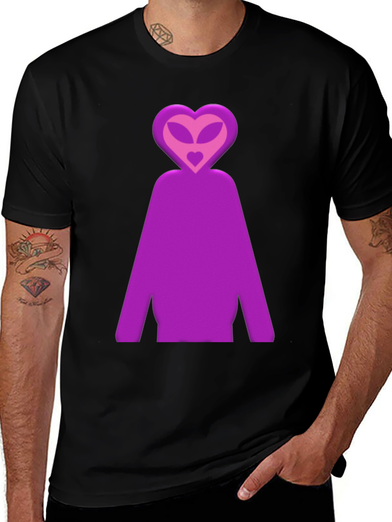 Purple Alien Heart Head Graphic T-Shirt