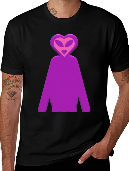 Purple Alien Heart Head Graphic T-Shirt