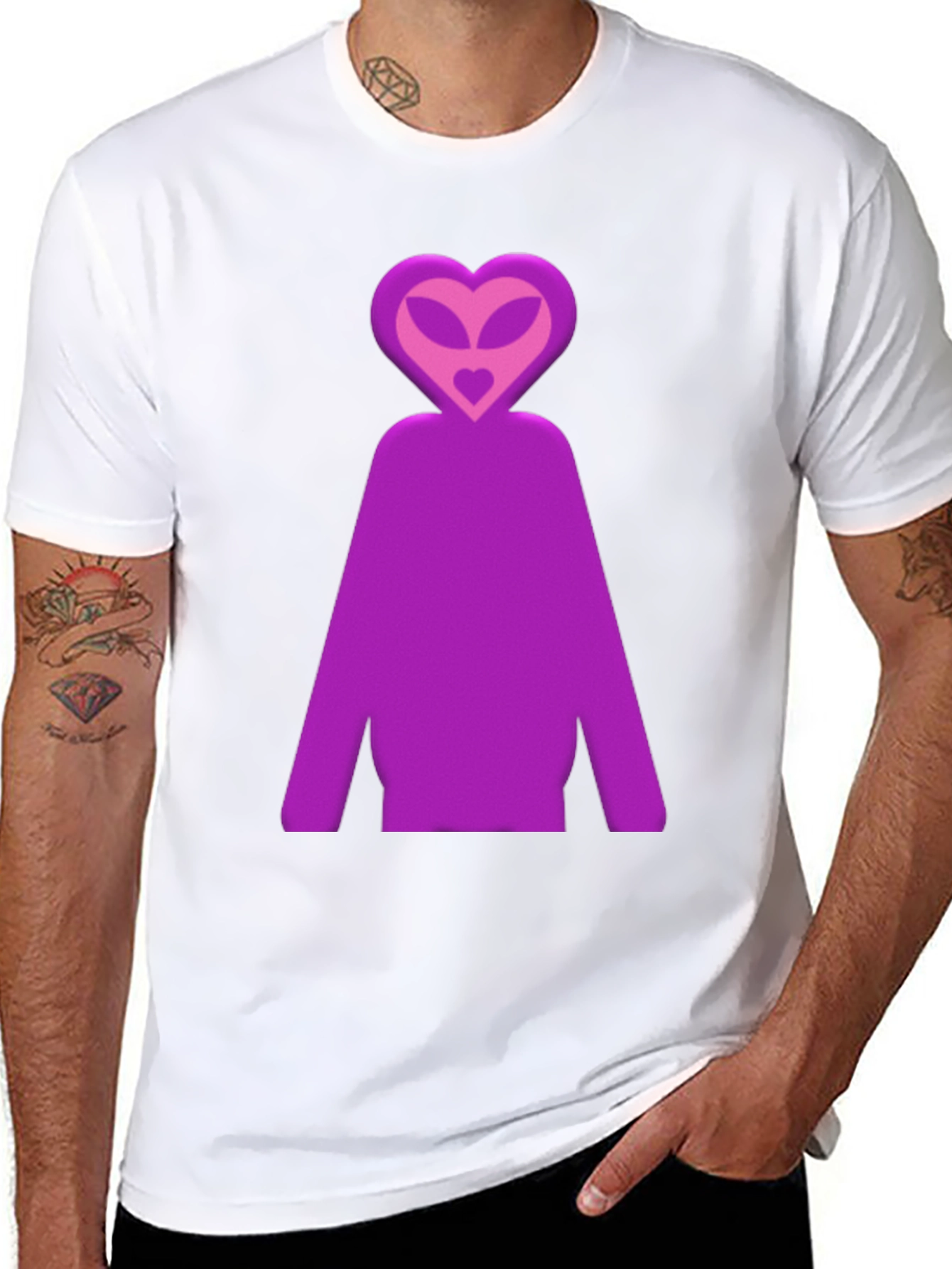 Purple Alien Heart Head Graphic T-Shirt