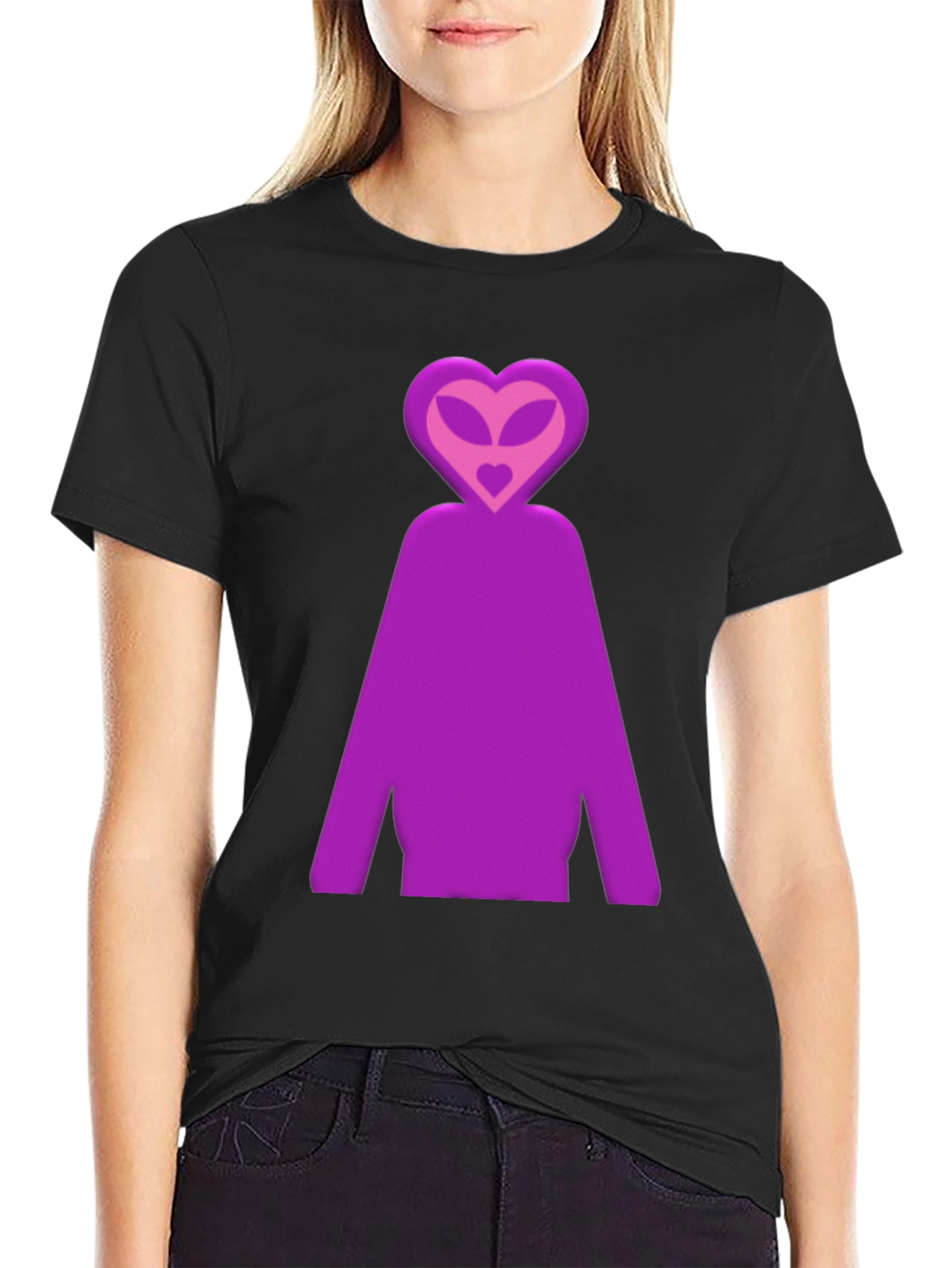Purple Alien Heart Head Graphic T-Shirt