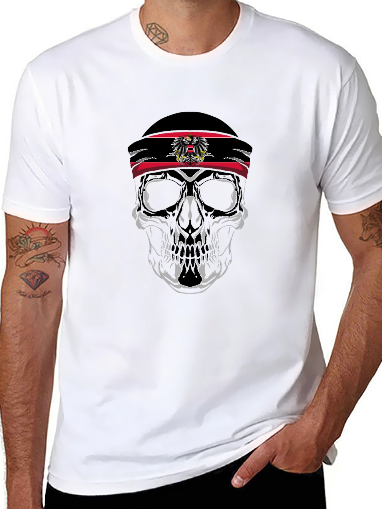 Austrian Flag Skull Graphic T-Shirt - Black