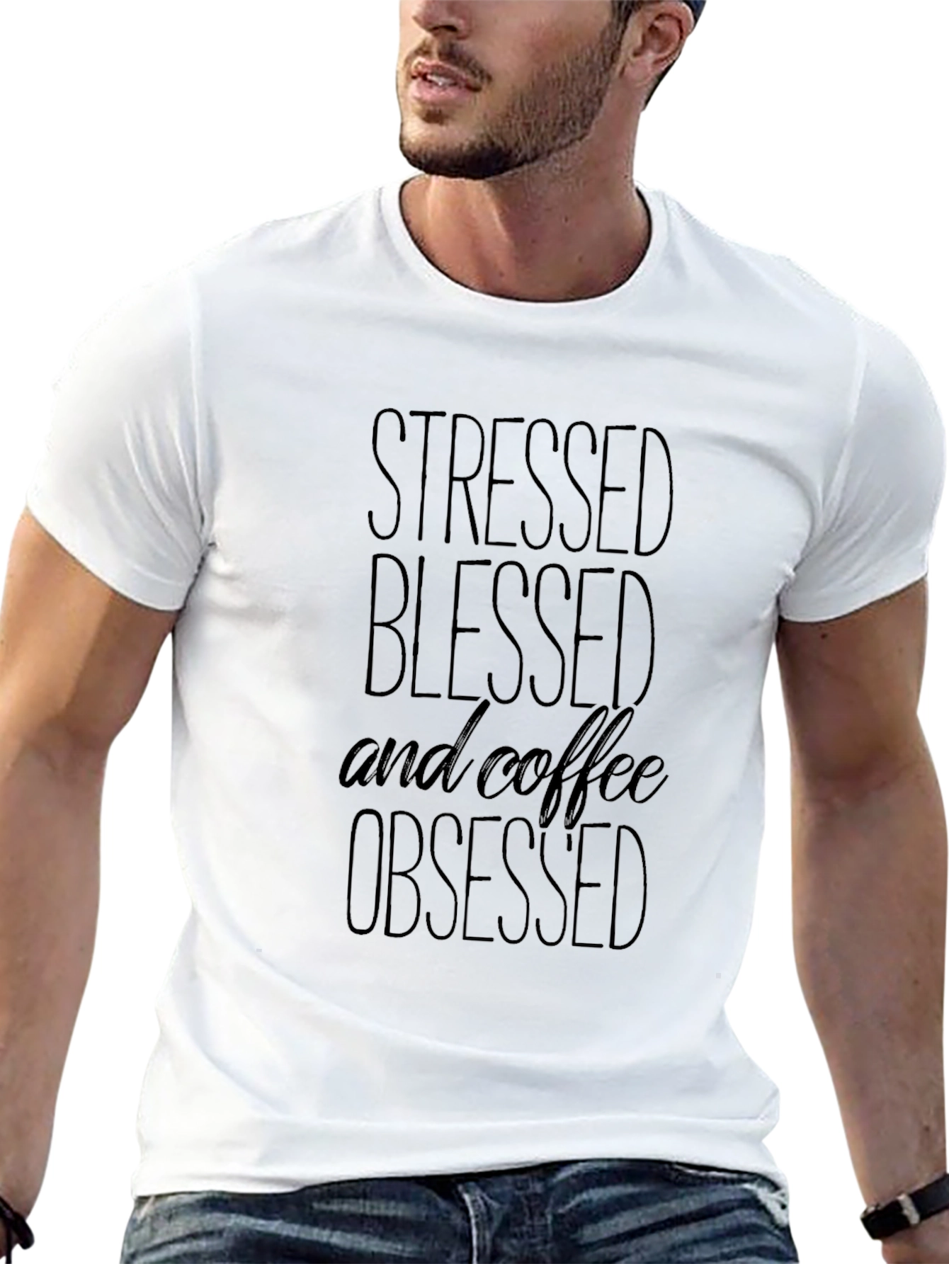 Stressed Blessed & Coffee Obsessed Black T-Shirt