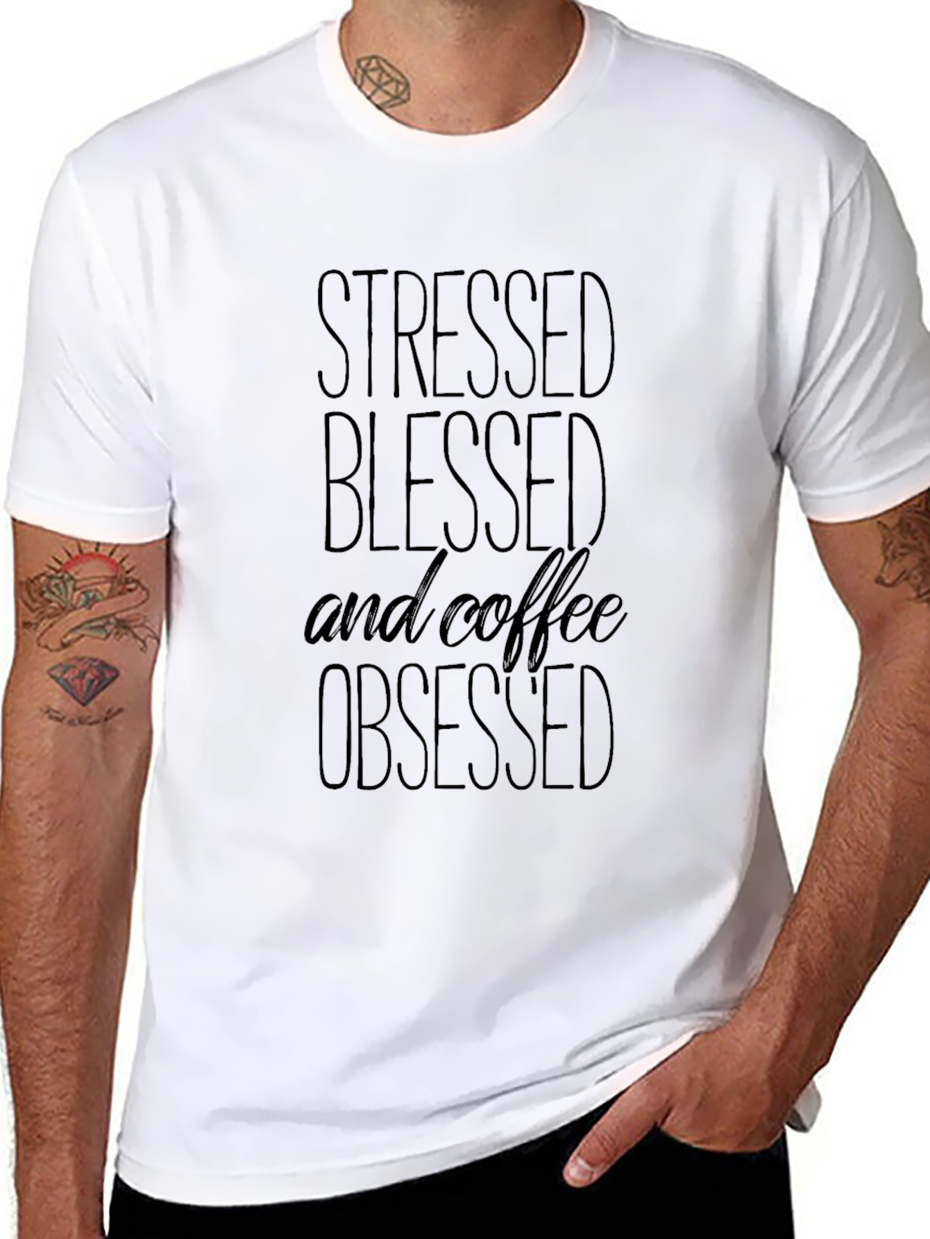 Stressed Blessed & Coffee Obsessed Black T-Shirt