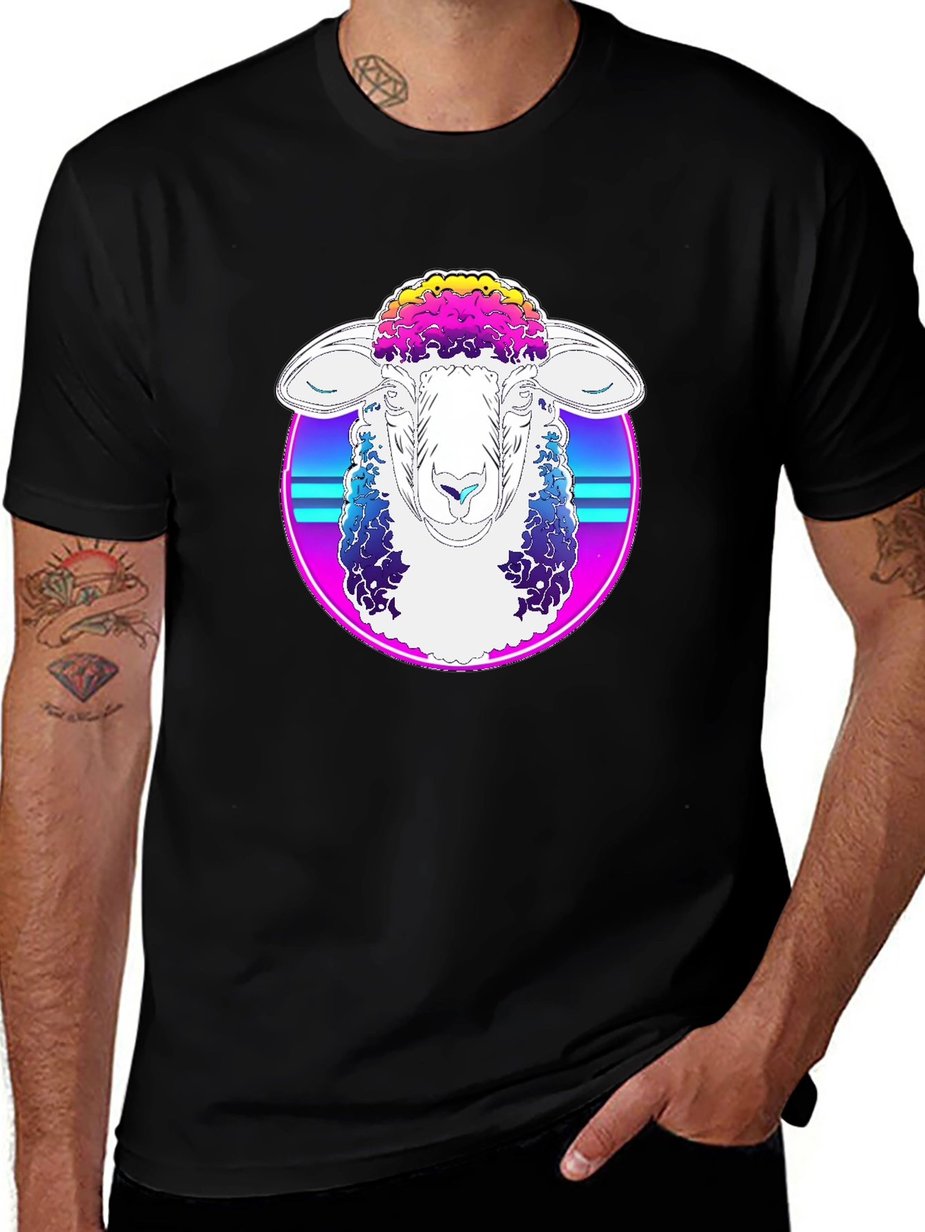 Retro Sheep Graphic Tee - Cool Synthwave Style