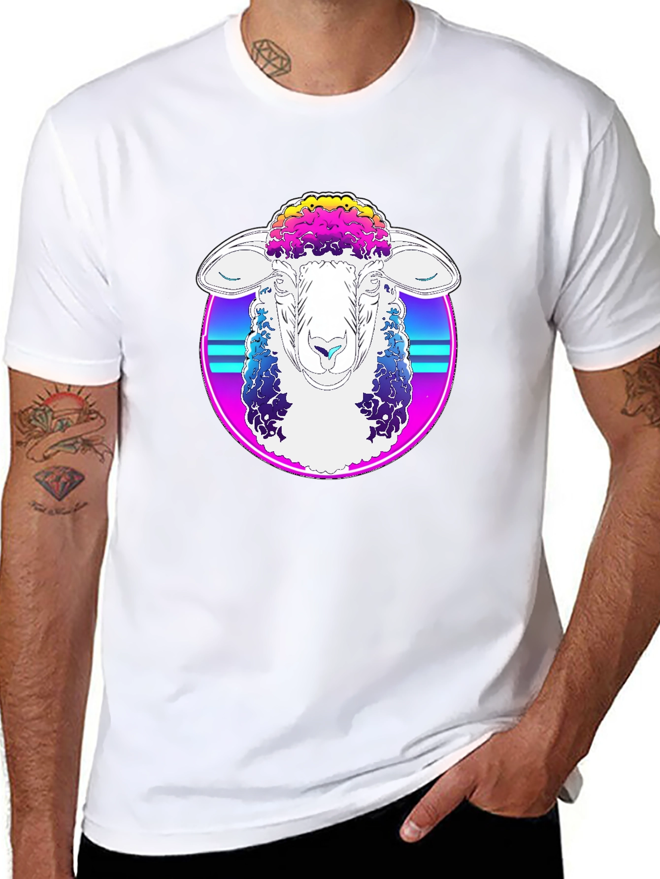 Retro Sheep Graphic Tee - Cool Synthwave Style