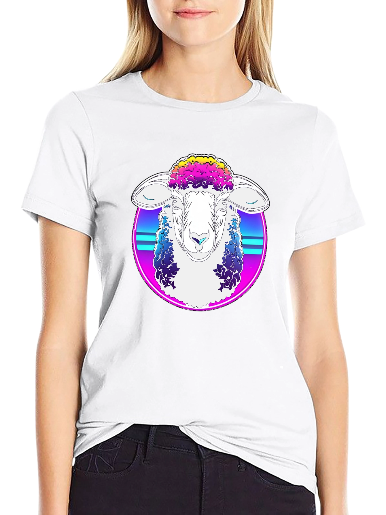 Retro Sheep Graphic Tee - Cool Synthwave Style