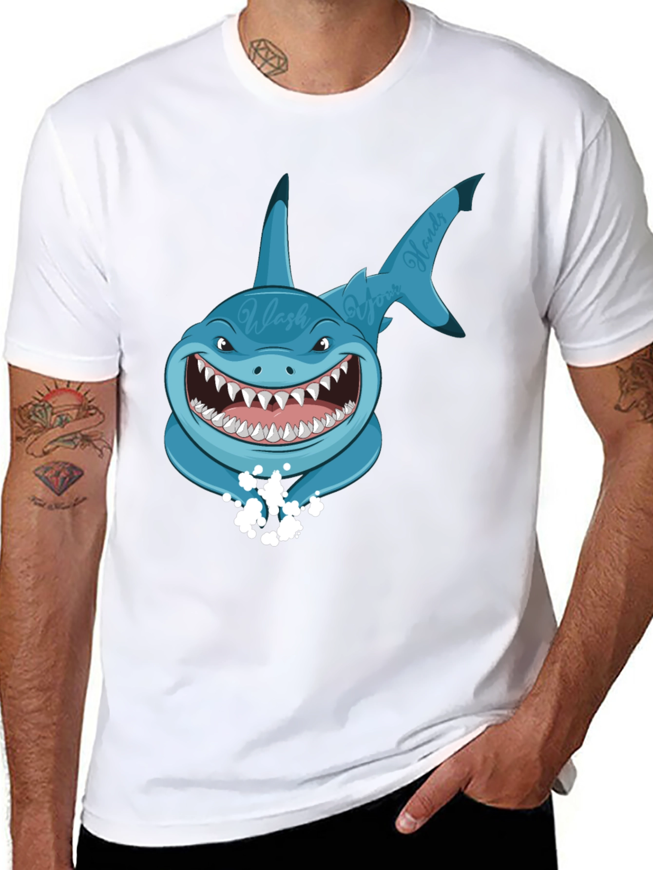 Wash Your Hands Shark T-Shirt - Funny Novelty Tee