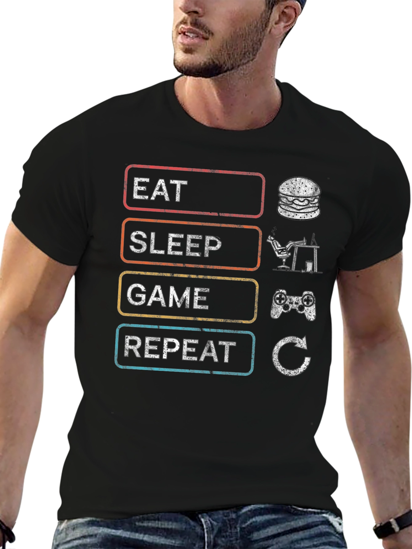 Eat Sleep Game Repeat Mens T-Shirt