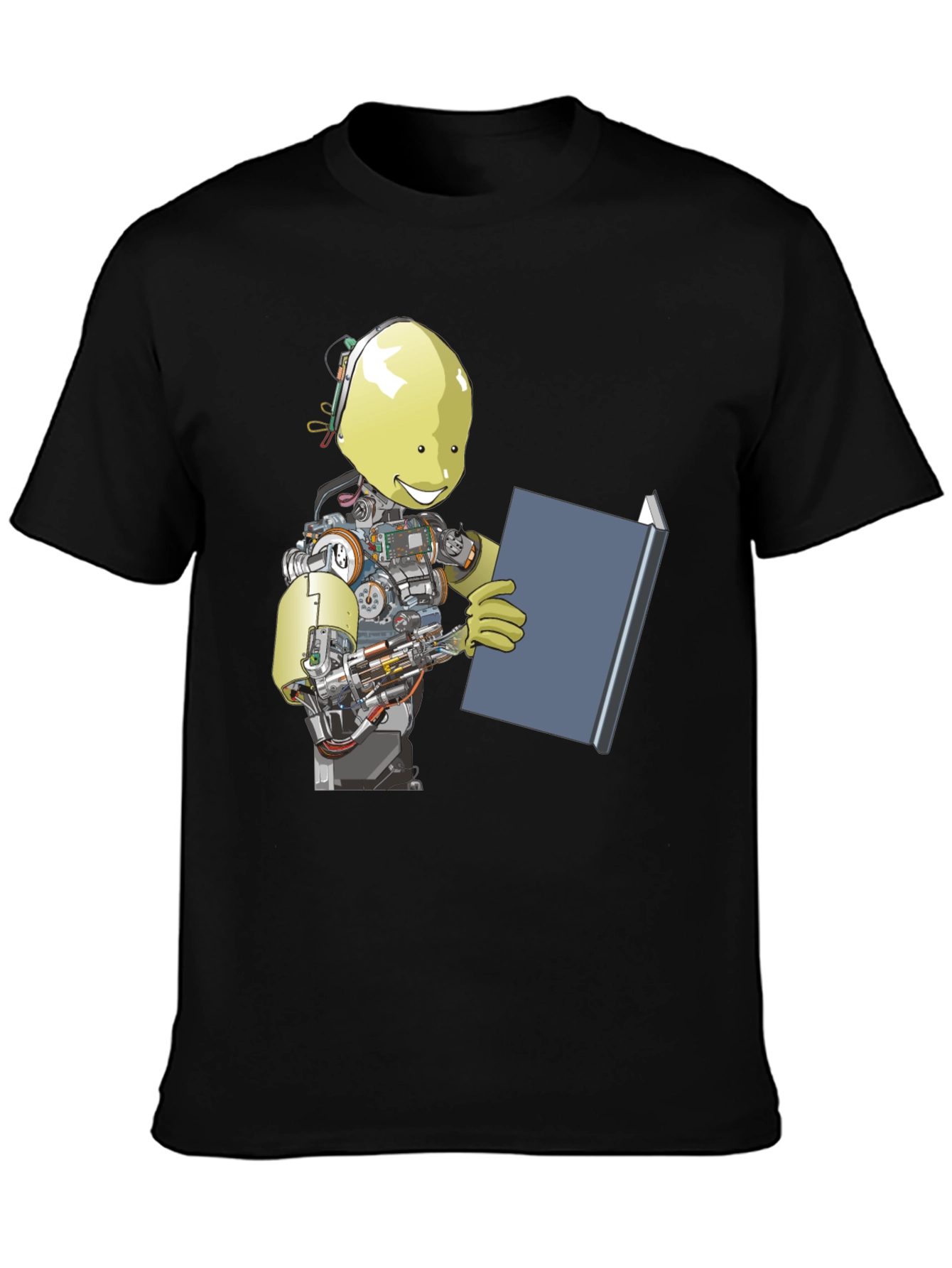 Robot Reading Book Graphic Tee - Black