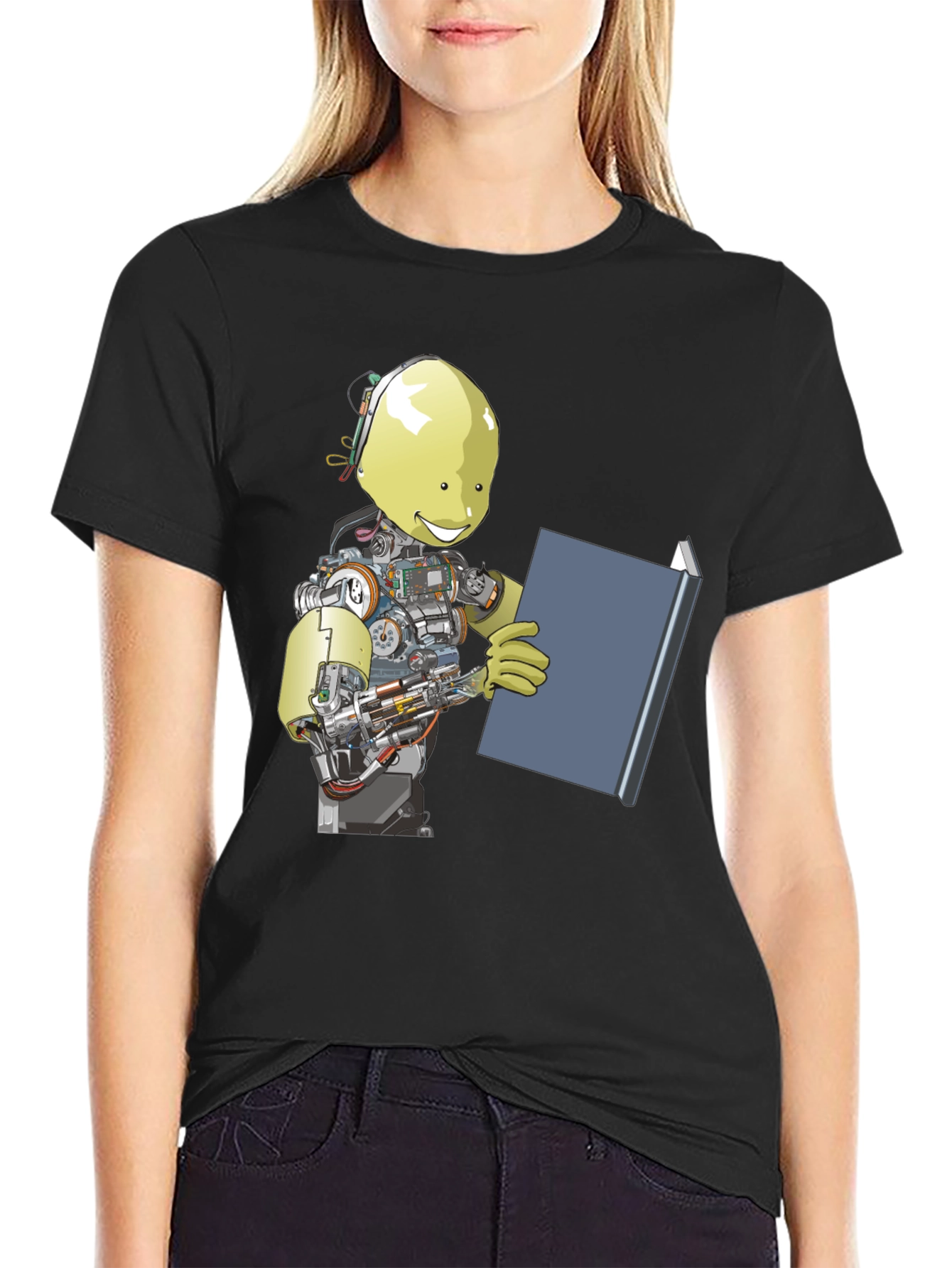 Robot Reading Book Graphic Tee - Black