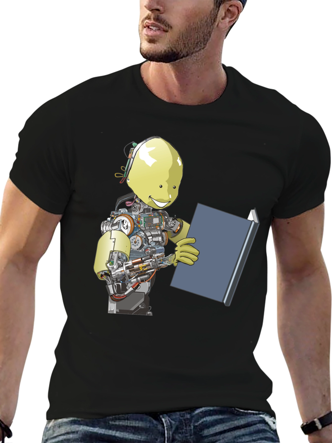Robot Reading Book Graphic Tee - Black