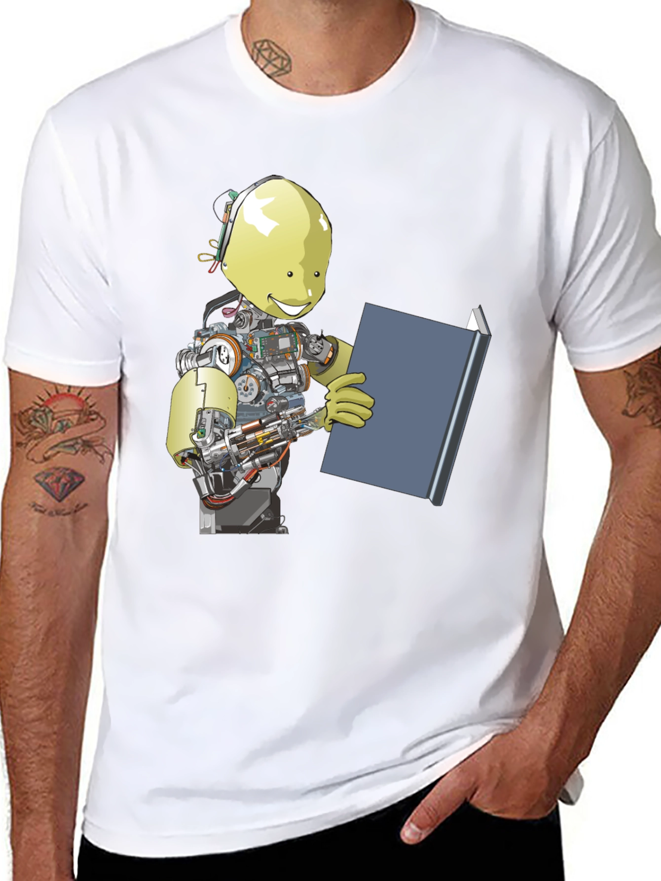 Robot Reading Book Graphic Tee - Black
