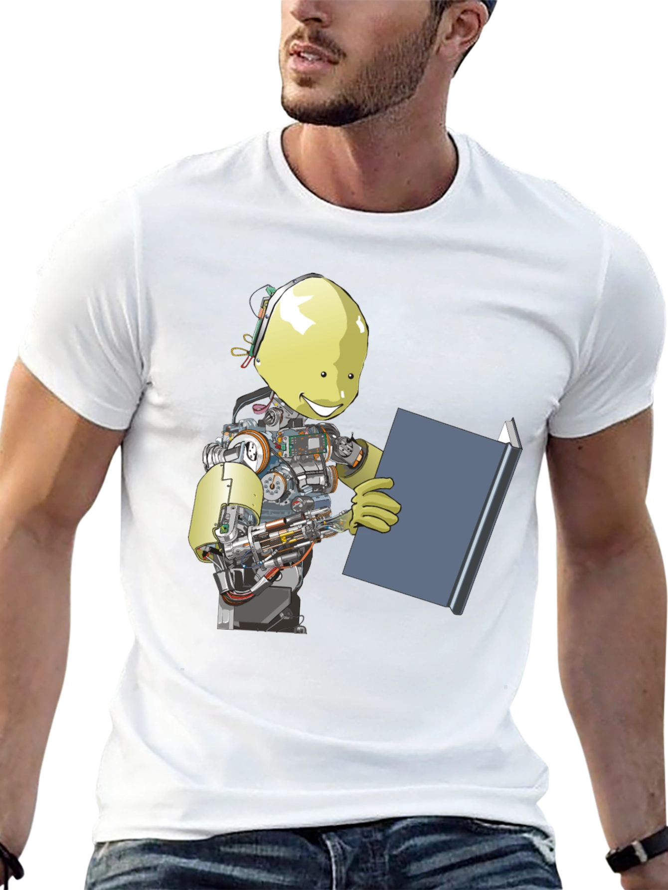 Robot Reading Book Graphic Tee - Black