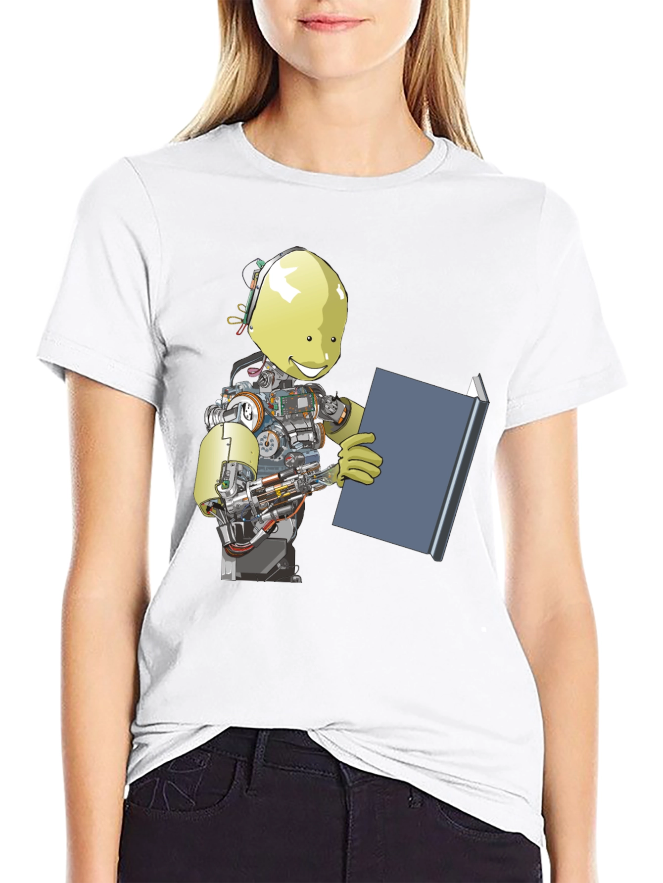 Robot Reading Book Graphic Tee - Black