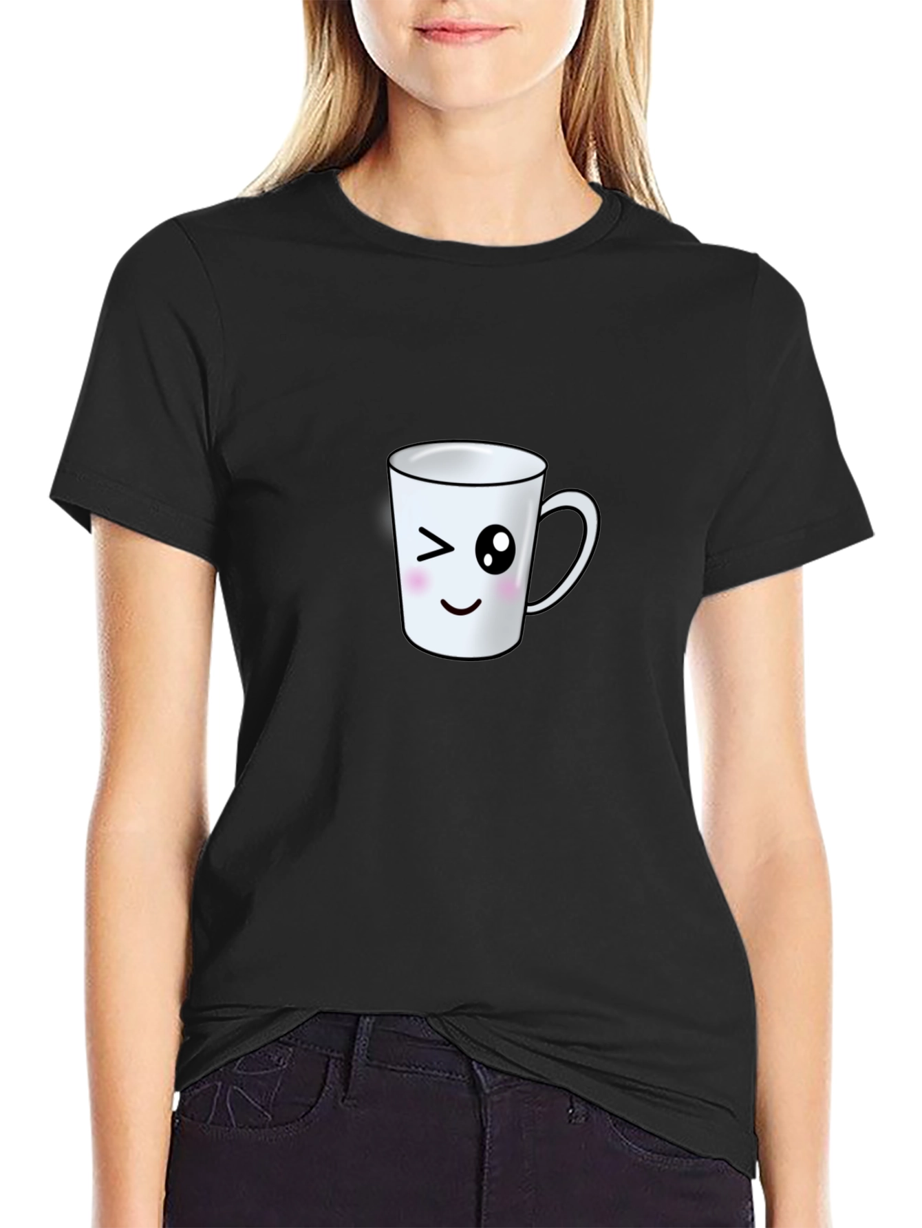 Cute Wink Mug Graphic Tee - Black