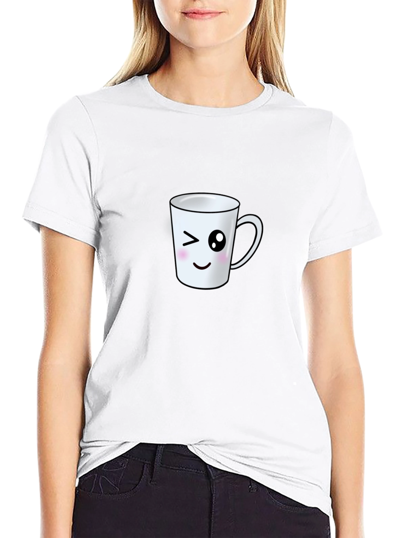 Cute Wink Mug Graphic Tee - Black