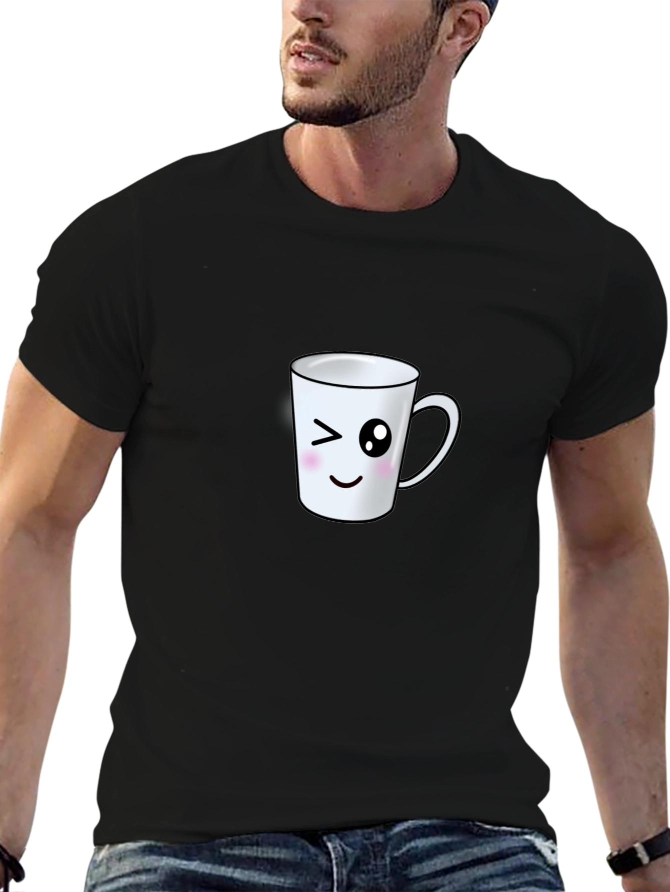 Cute Wink Mug Graphic Tee - Black