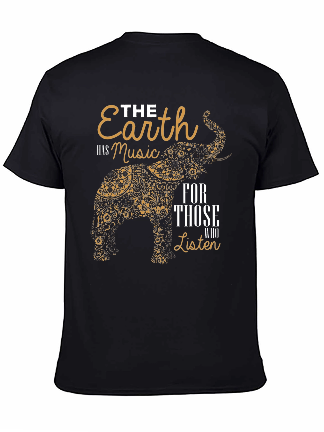 Earth Music Elephant Print Black T-Shirt