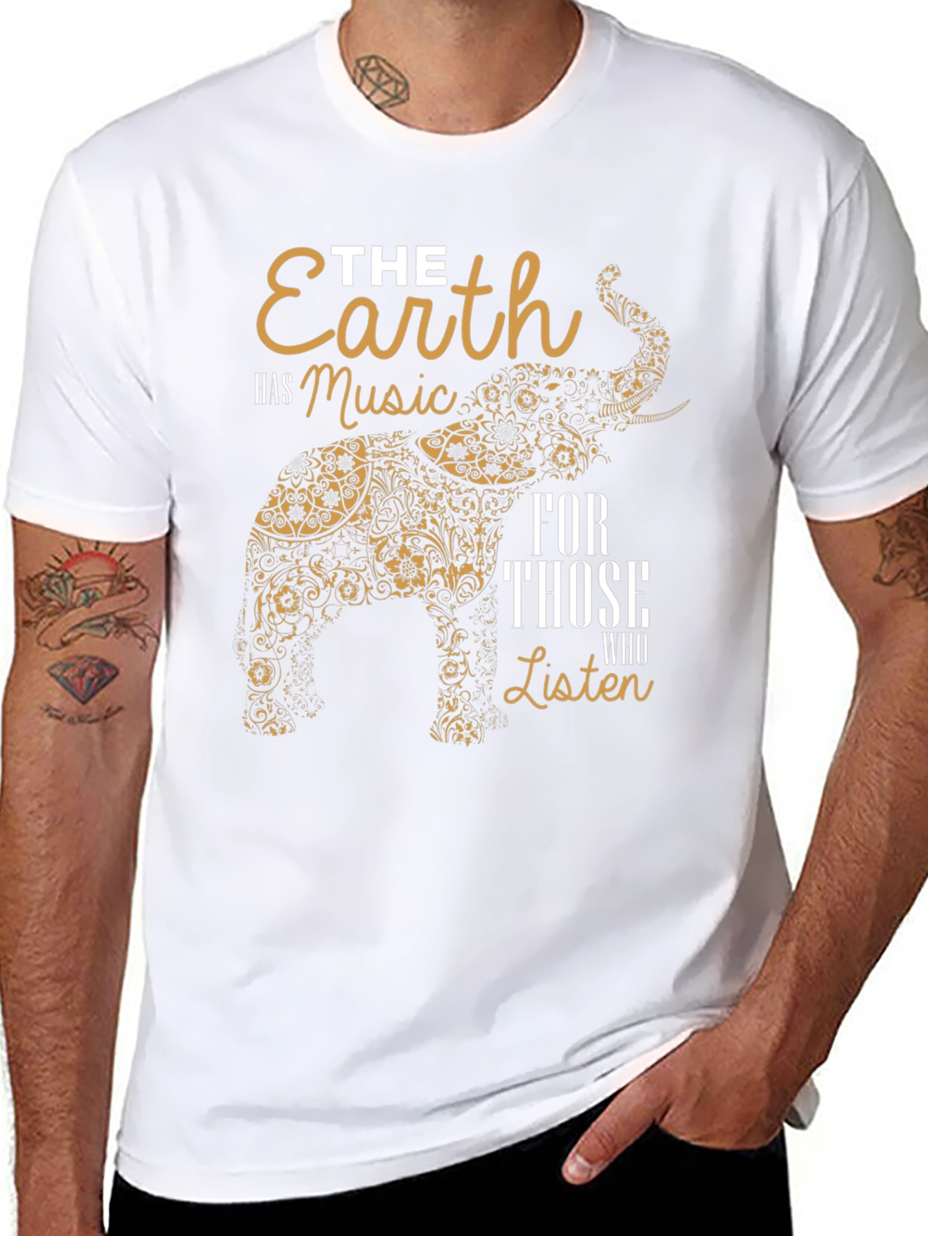 Earth Music Elephant Print Black T-Shirt