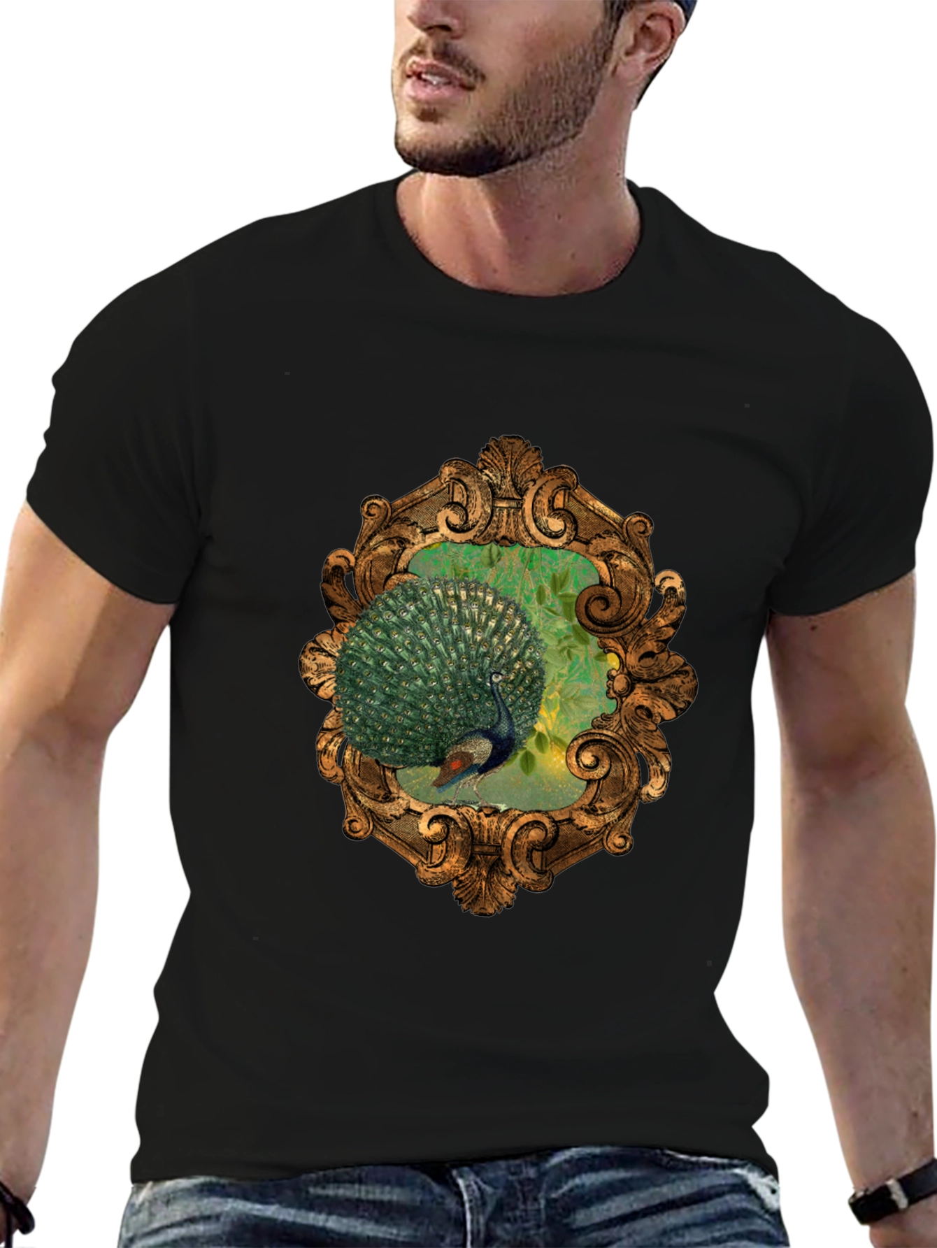 Peacock Framed Graphic Tee - Elegant Design