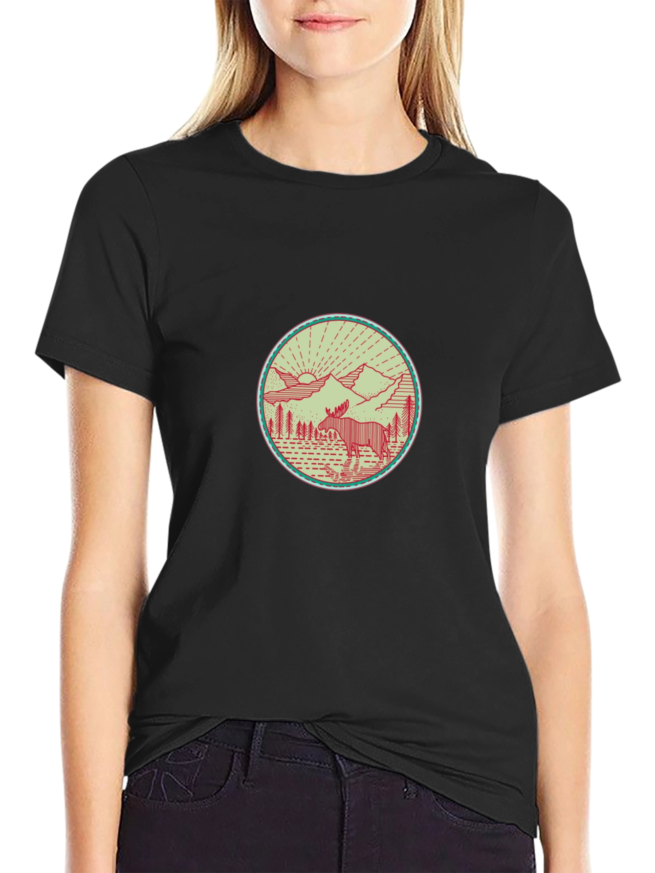 Nature Moose Graphic Tee - Black