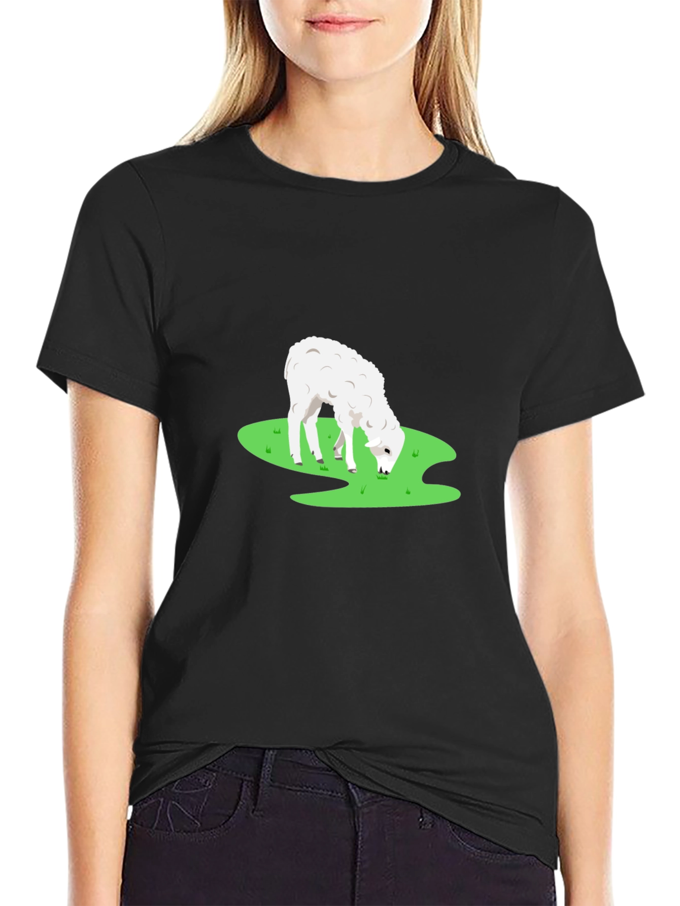 Black T-Shirt with Sheep Graphic