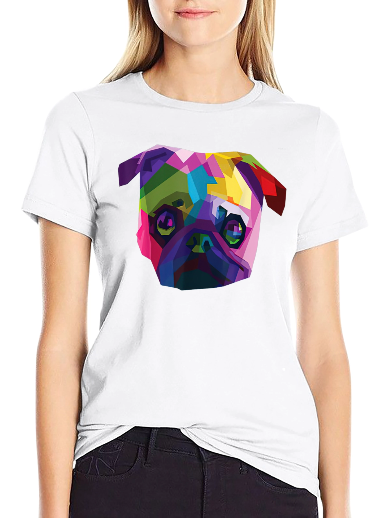 Geometric Pug Dog T-Shirt - Stylish Mens Black Tee