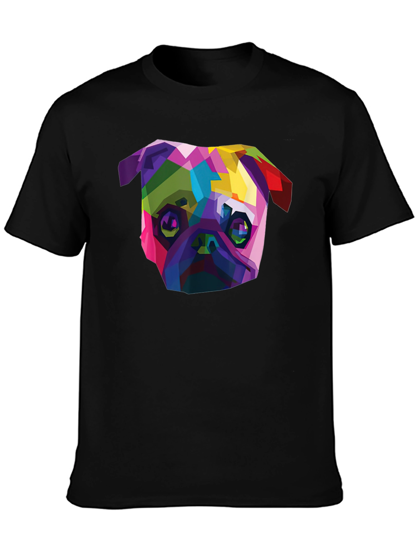 Geometric Pug Dog T-Shirt - Stylish Mens Black Tee