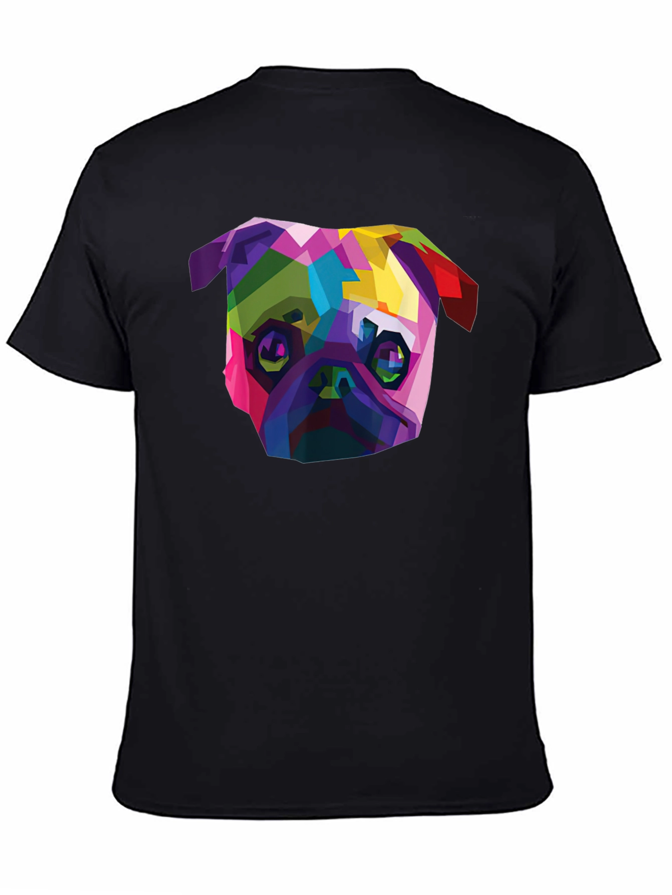 Geometric Pug Dog T-Shirt - Stylish Mens Black Tee