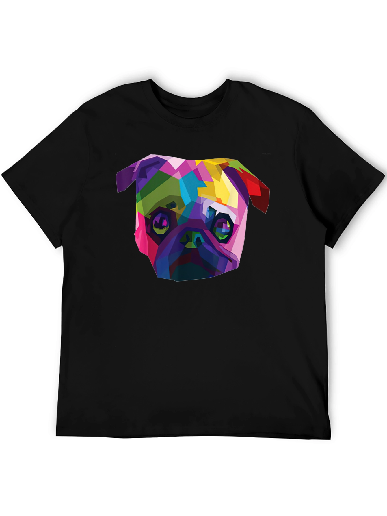 Geometric Pug Dog T-Shirt - Stylish Mens Black Tee