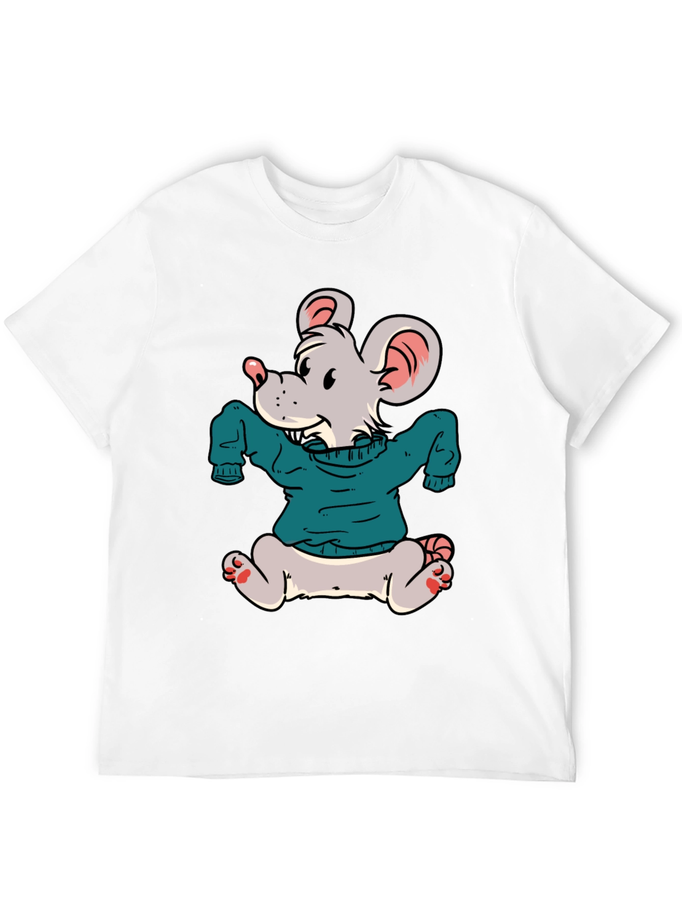 Cartoon Mouse Wearing a Sweater T-Shirt