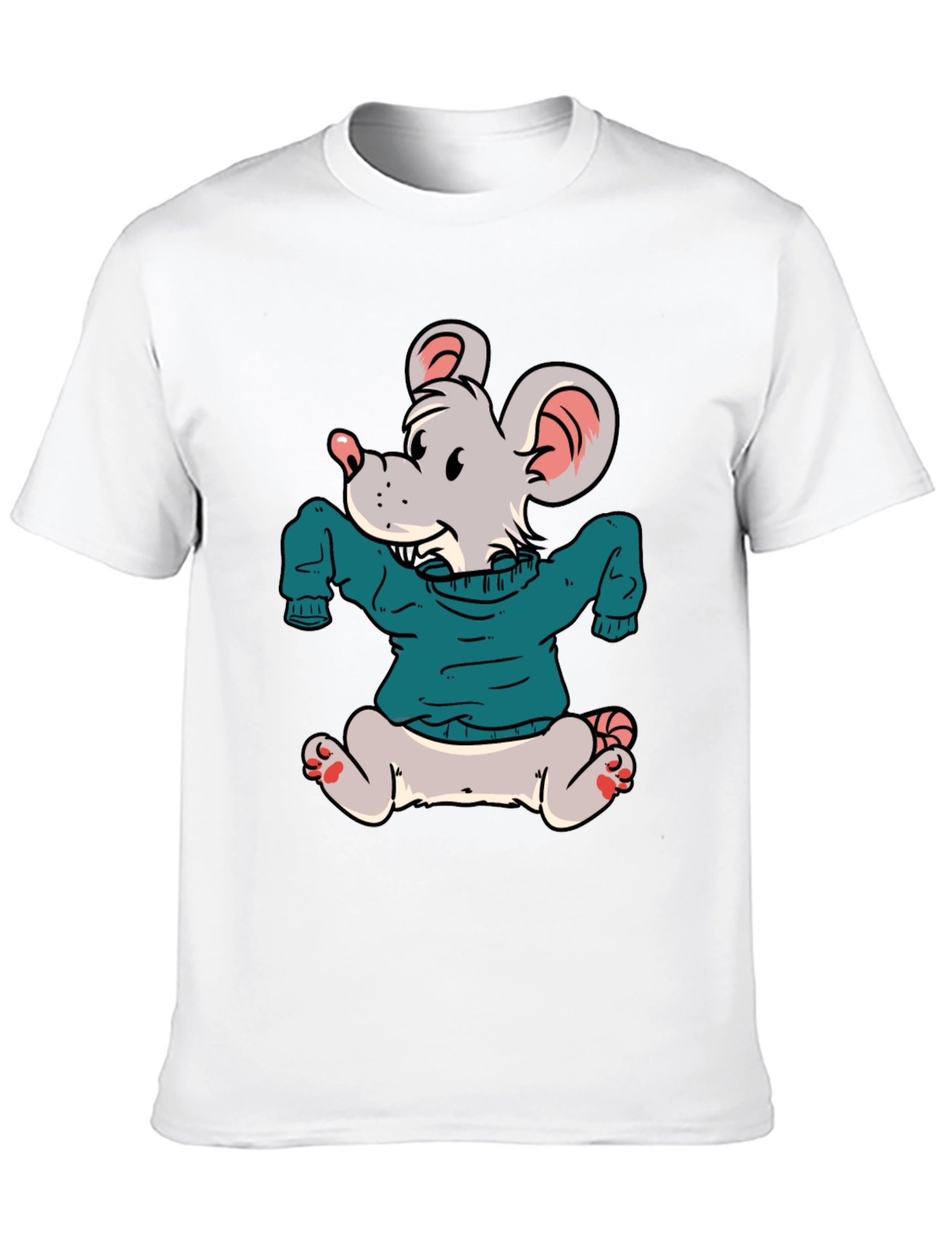 Cartoon Mouse Wearing a Sweater T-Shirt