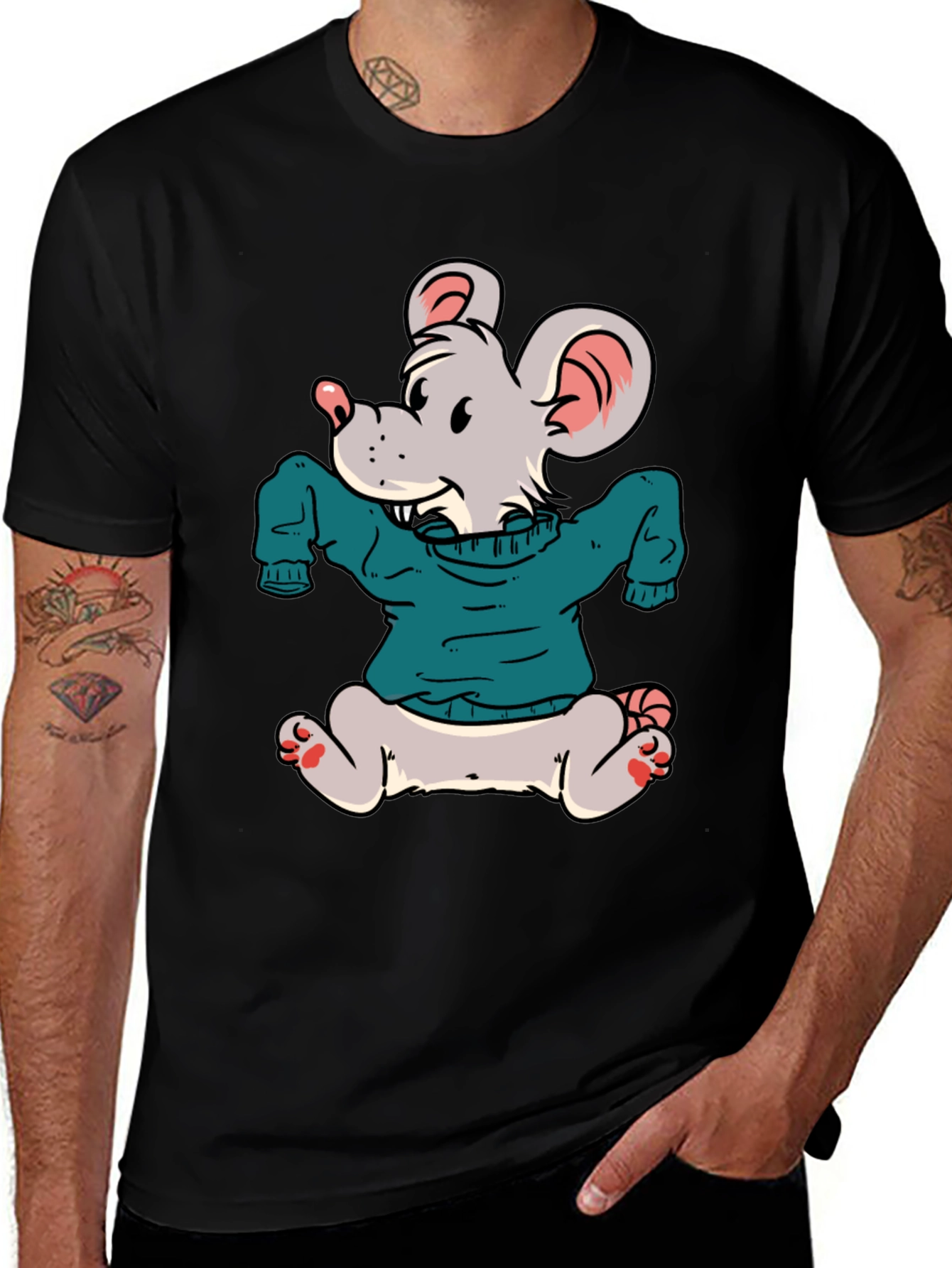 Cartoon Mouse Wearing a Sweater T-Shirt