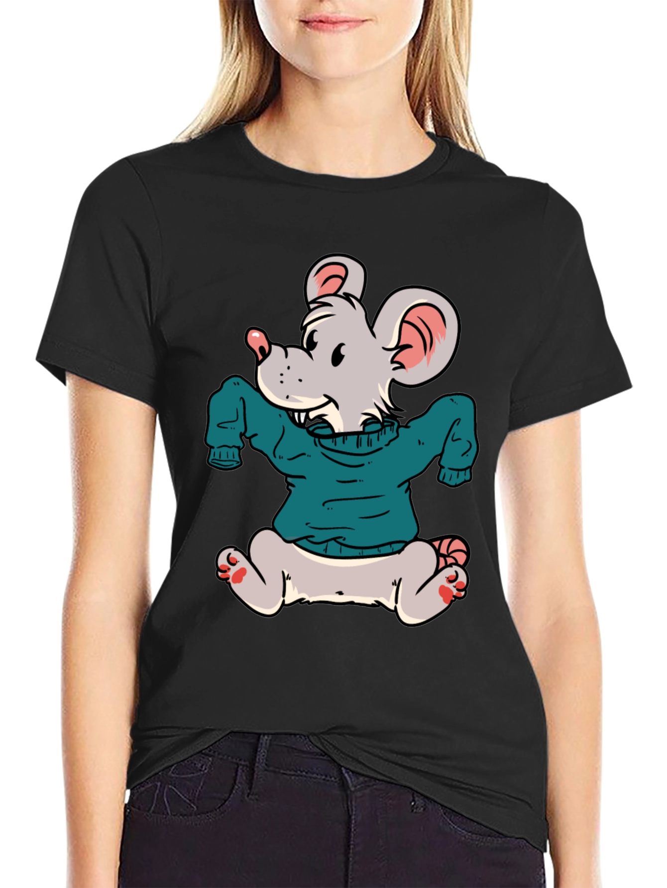 Cartoon Mouse Wearing a Sweater T-Shirt