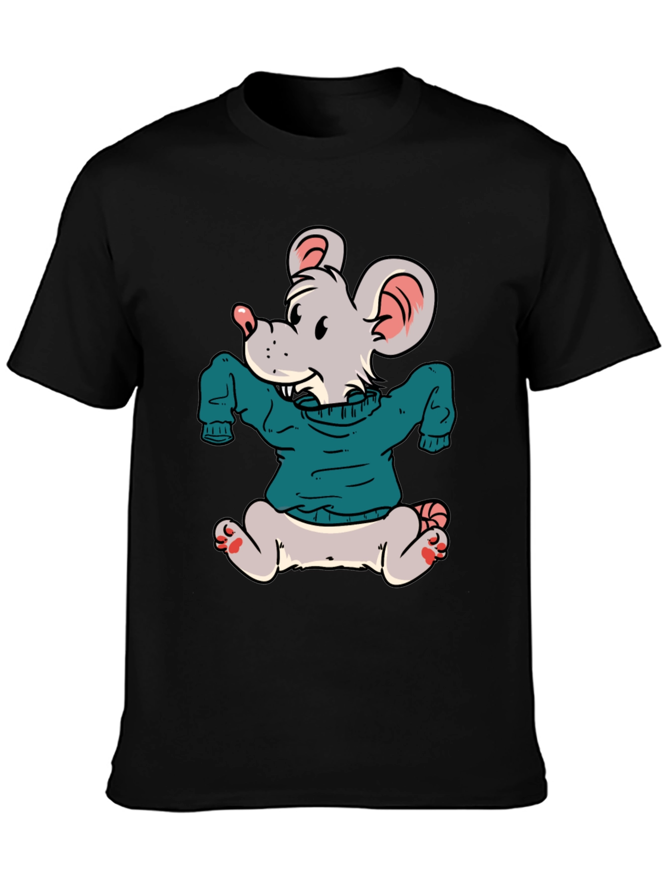 Cartoon Mouse Wearing a Sweater T-Shirt