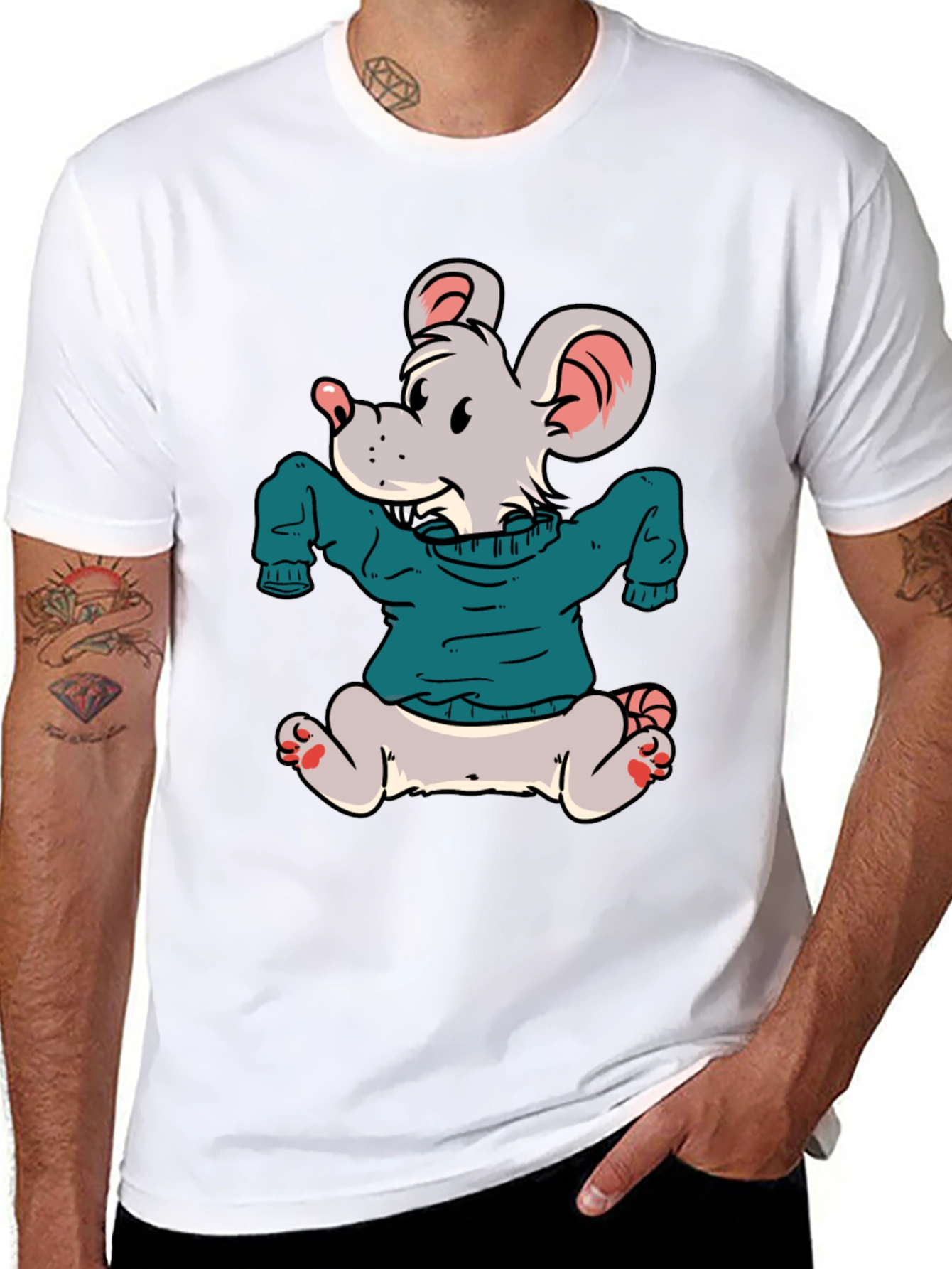 Cartoon Mouse Wearing a Sweater T-Shirt