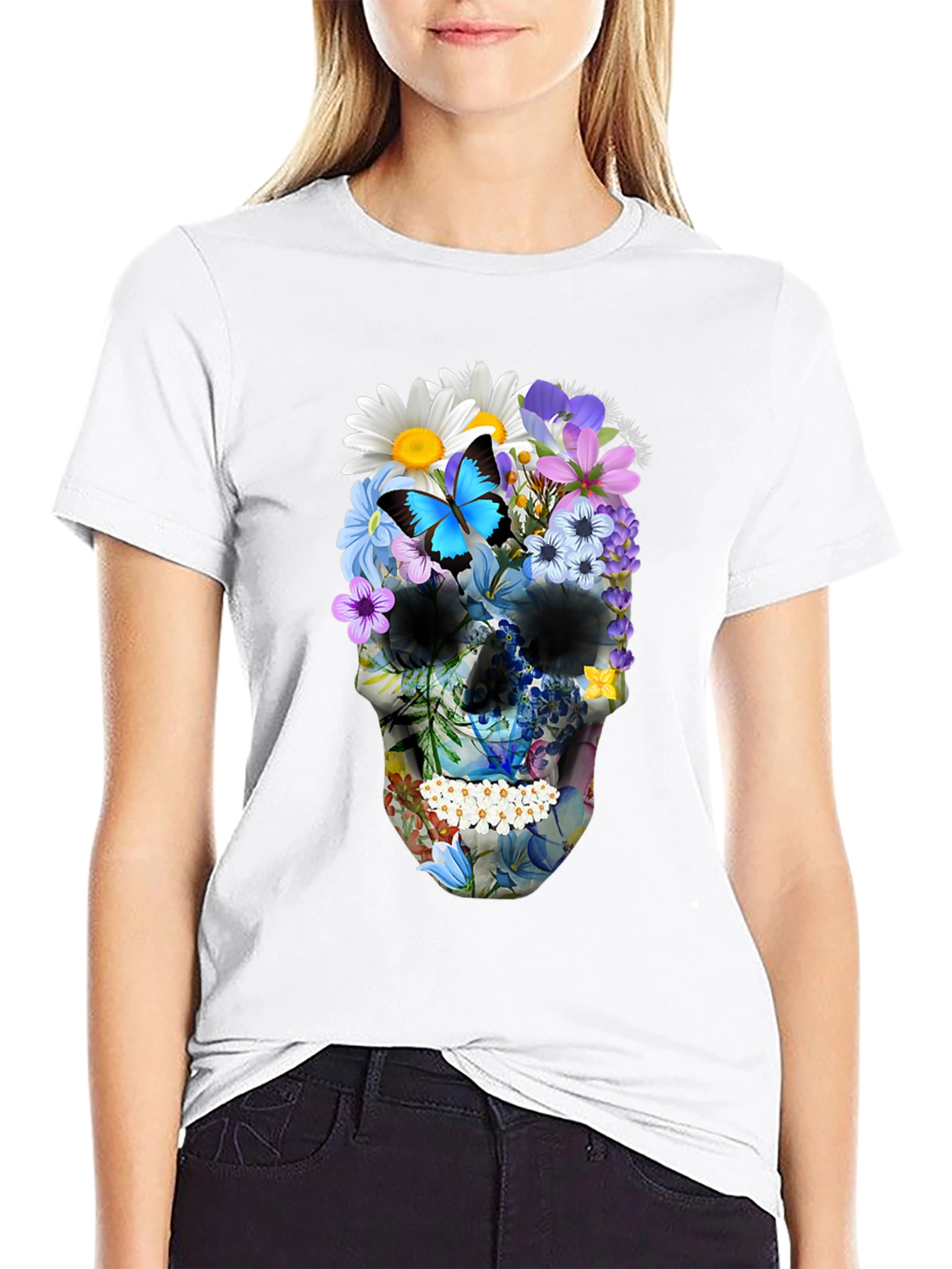 Floral Skull Graphic T-Shirt - Mens Black Tee