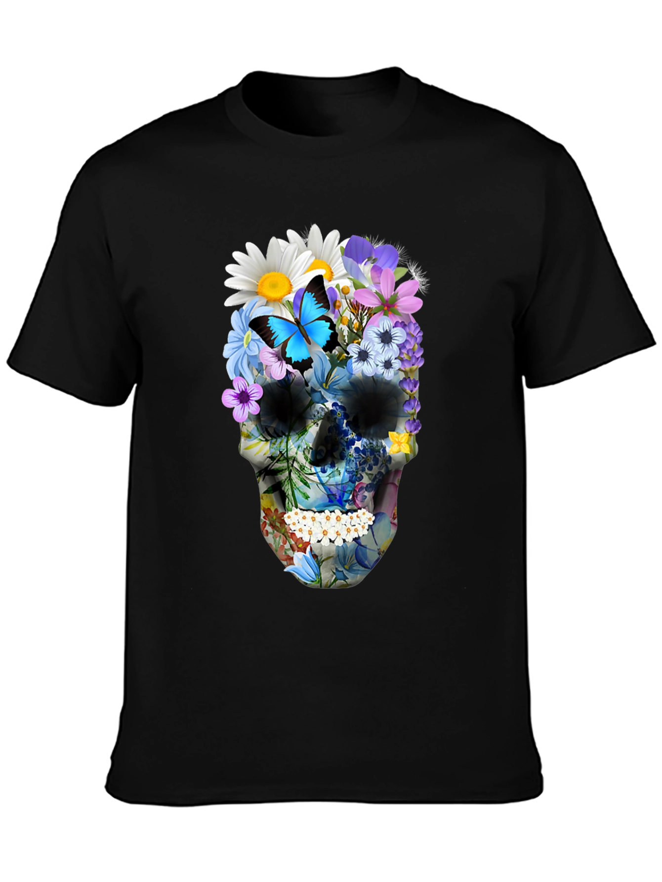 Floral Skull Graphic T-Shirt - Mens Black Tee
