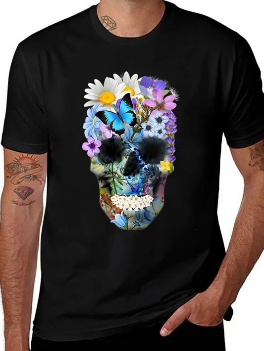 Floral Skull Graphic T-Shirt - Mens Black Tee