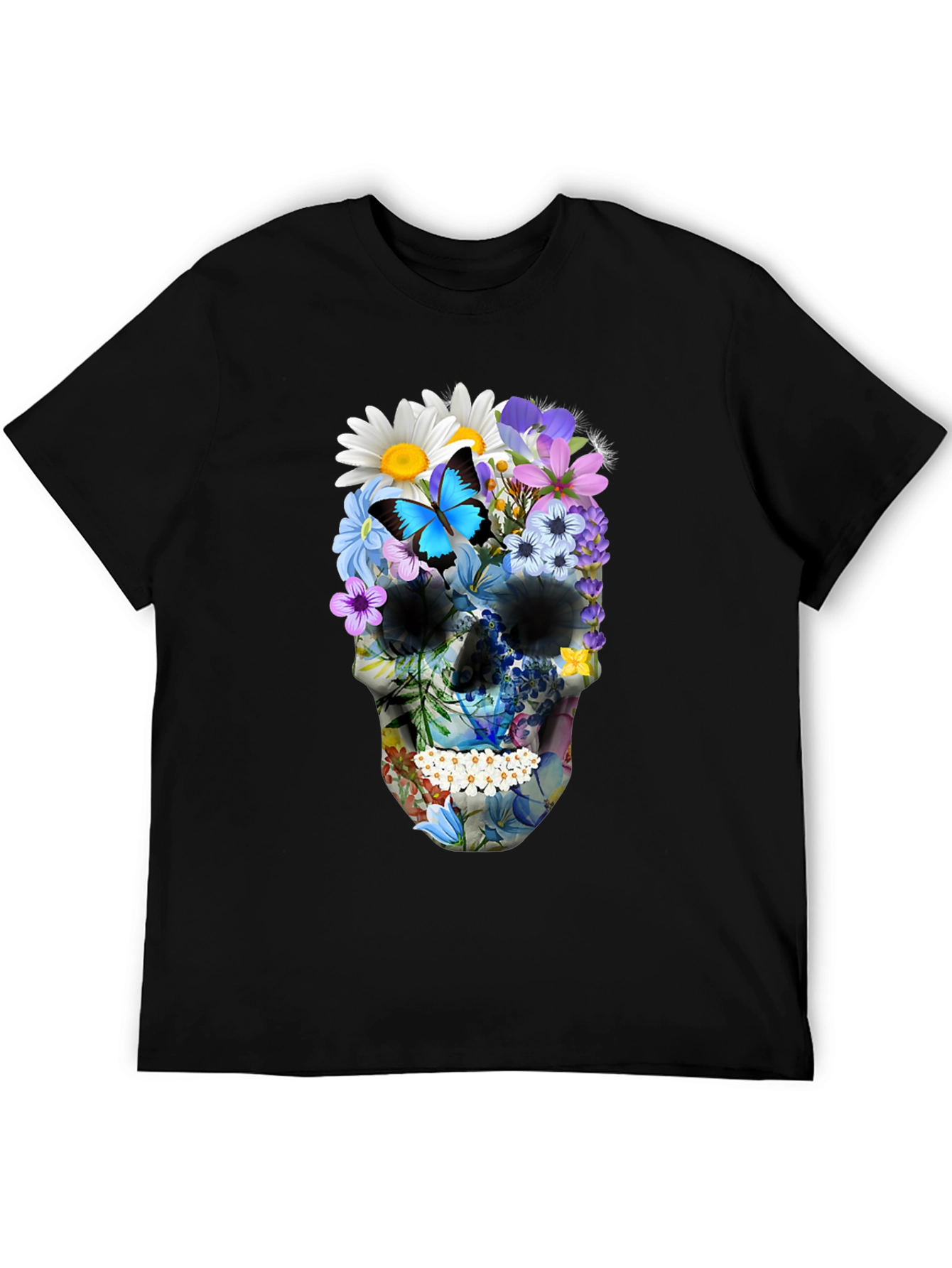 Floral Skull Graphic T-Shirt - Mens Black Tee