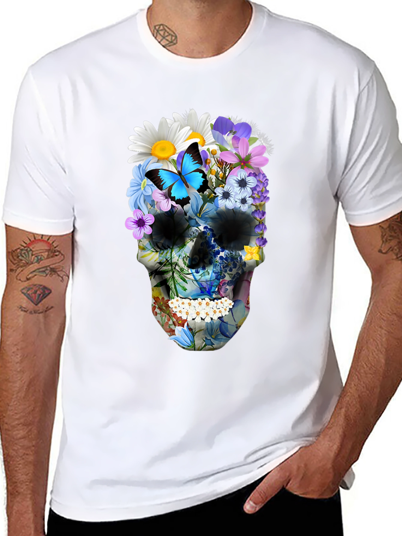 Floral Skull Graphic T-Shirt - Mens Black Tee
