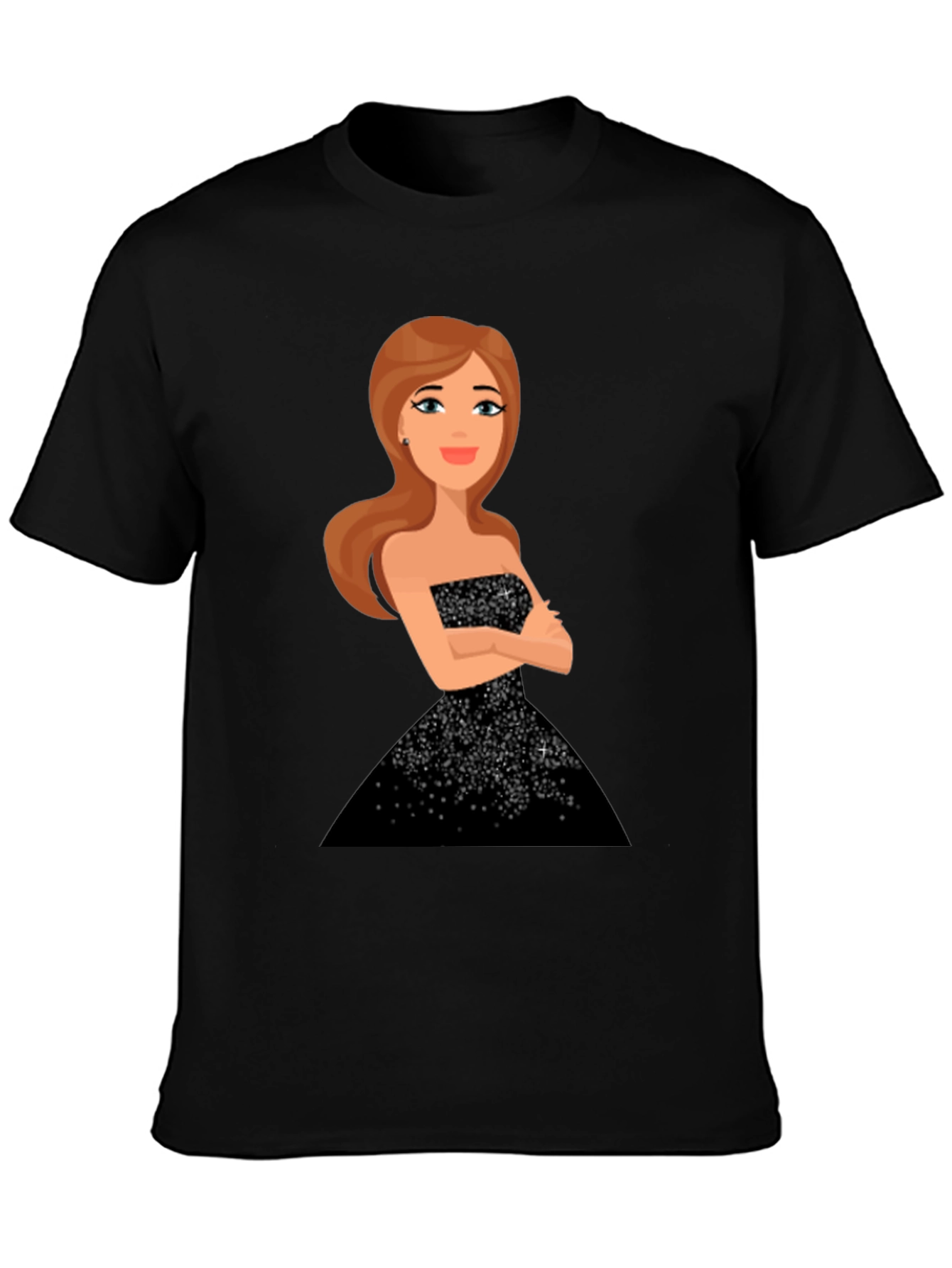 Cartoon Girl Black Sparkle Dress Tee