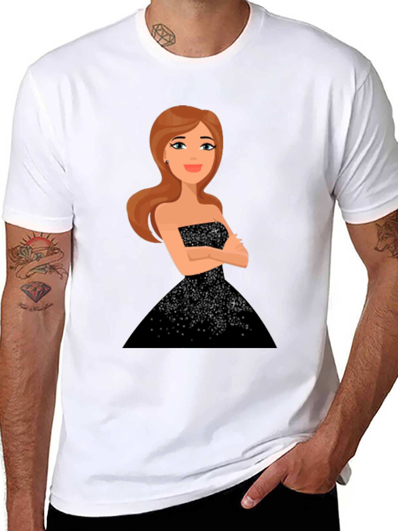 Cartoon Girl Black Sparkle Dress Tee