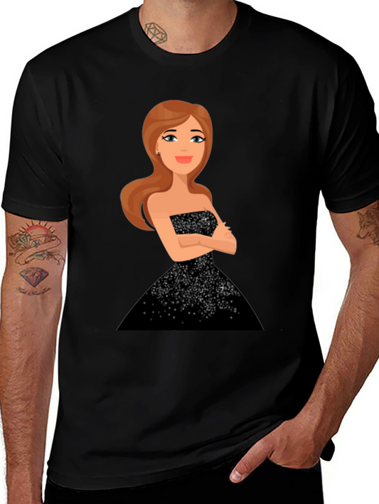 Cartoon Girl Black Sparkle Dress Tee