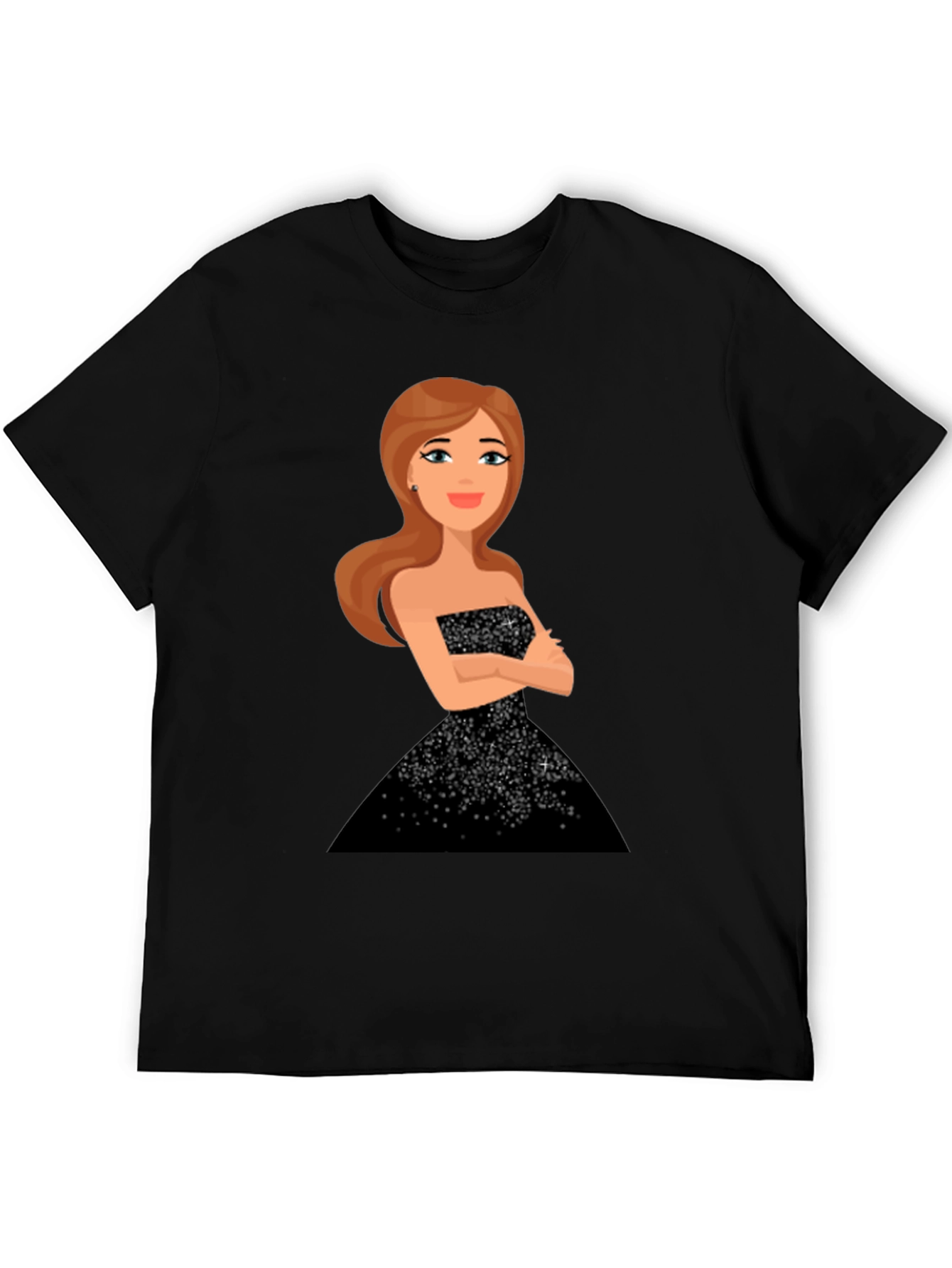 Cartoon Girl Black Sparkle Dress Tee