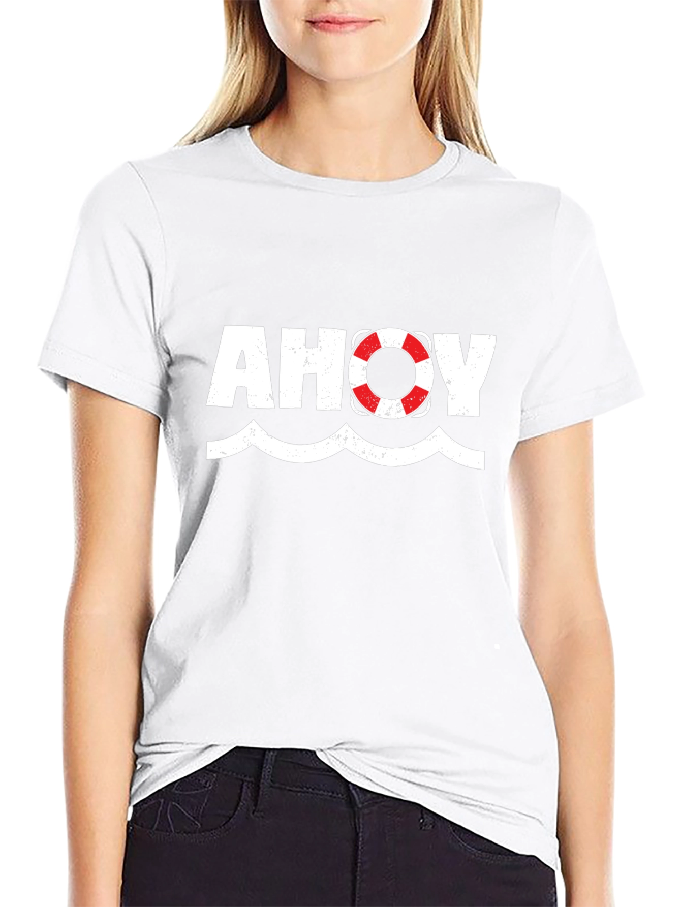 Ahoy Nautical Theme Graphic Tee - Black Cotton T-Shirt