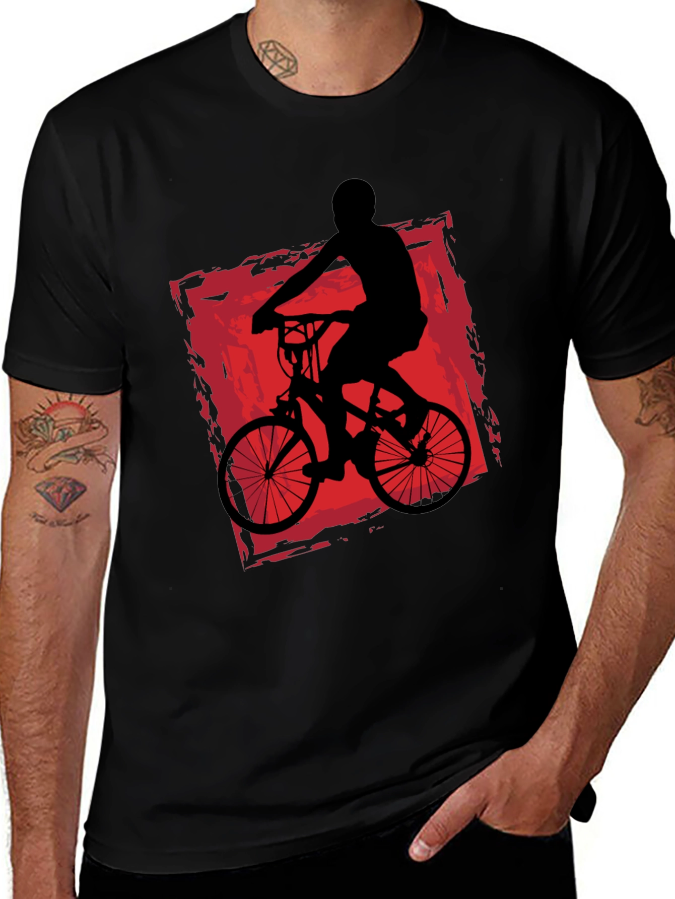 Mens Black T-Shirt with Bike Rider Graphic