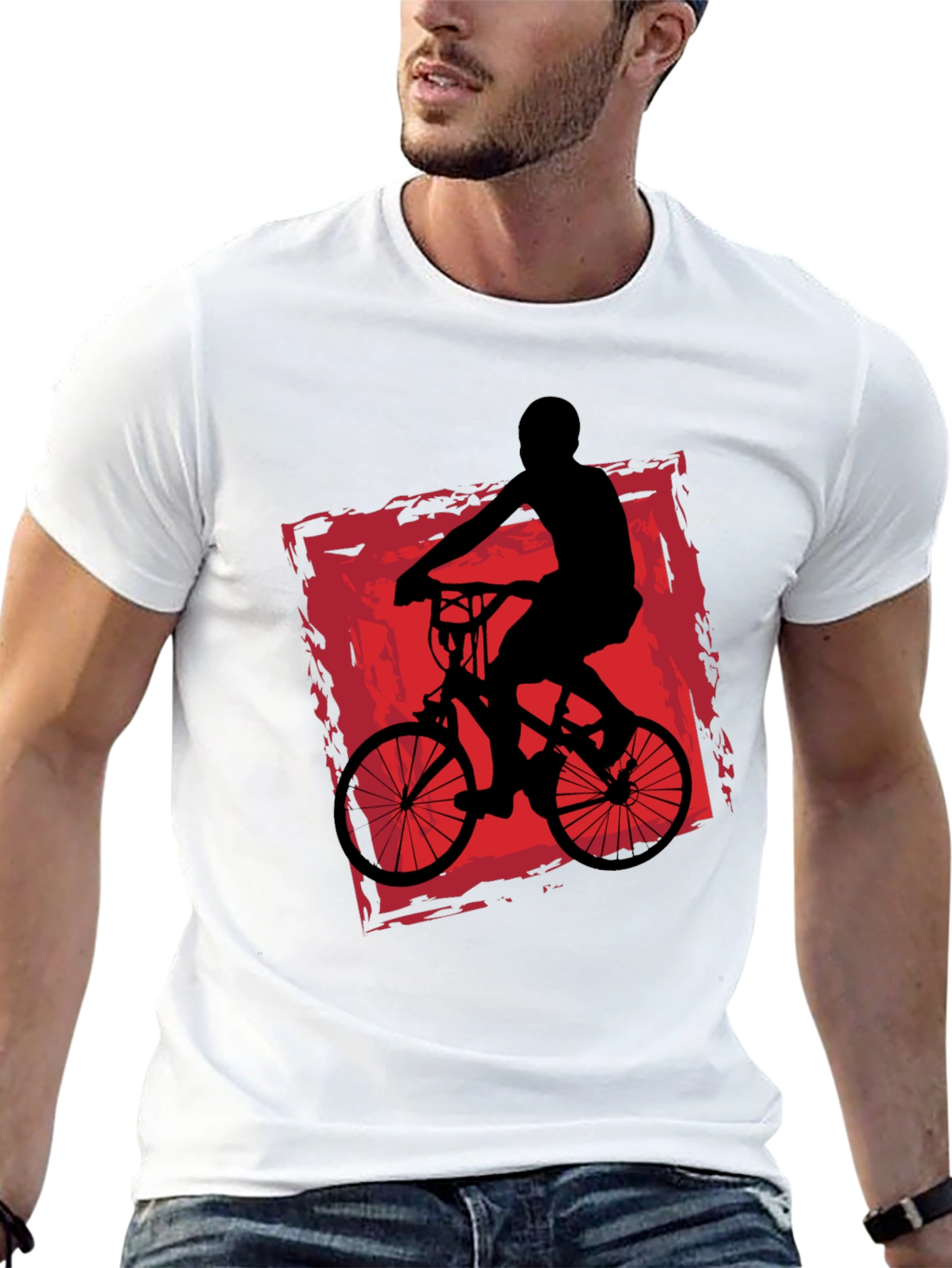 Mens Black T-Shirt with Bike Rider Graphic